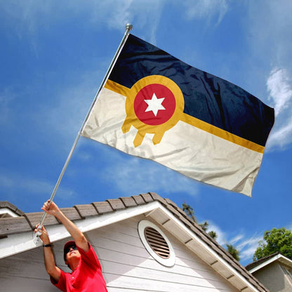 City of Tulsa (Oklahoma, USA) Flag: 3x5ft Man Cave American Oklahoma Regional Logo Style Decor Banner