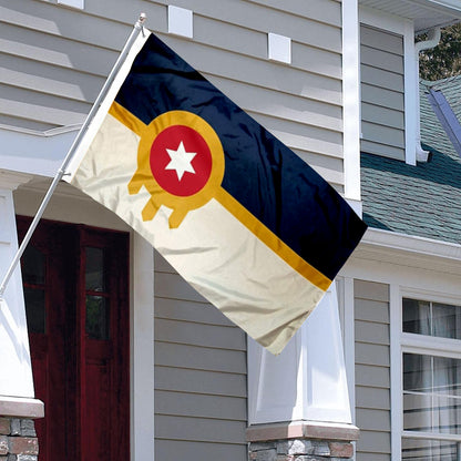 City of Tulsa (Oklahoma, USA) Flag: 3x5ft Man Cave American Oklahoma Regional Logo Style Decor Banner