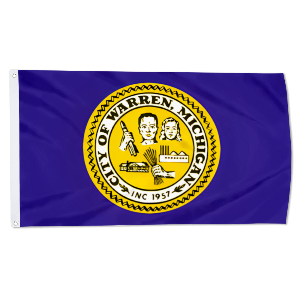 City of Warren (Michigan, USA) Flag: 3x5ft Man Cave American Michigan Industrial Humanistic Style Decor Banner