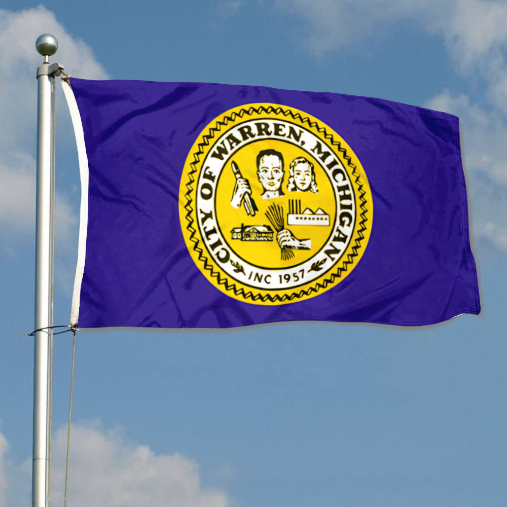 City of Warren (Michigan, USA) Flag: 3x5ft Man Cave American Michigan Industrial Humanistic Style Decor Banner