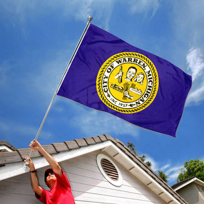 City of Warren (Michigan, USA) Flag: 3x5ft Man Cave American Michigan Industrial Humanistic Style Decor Banner