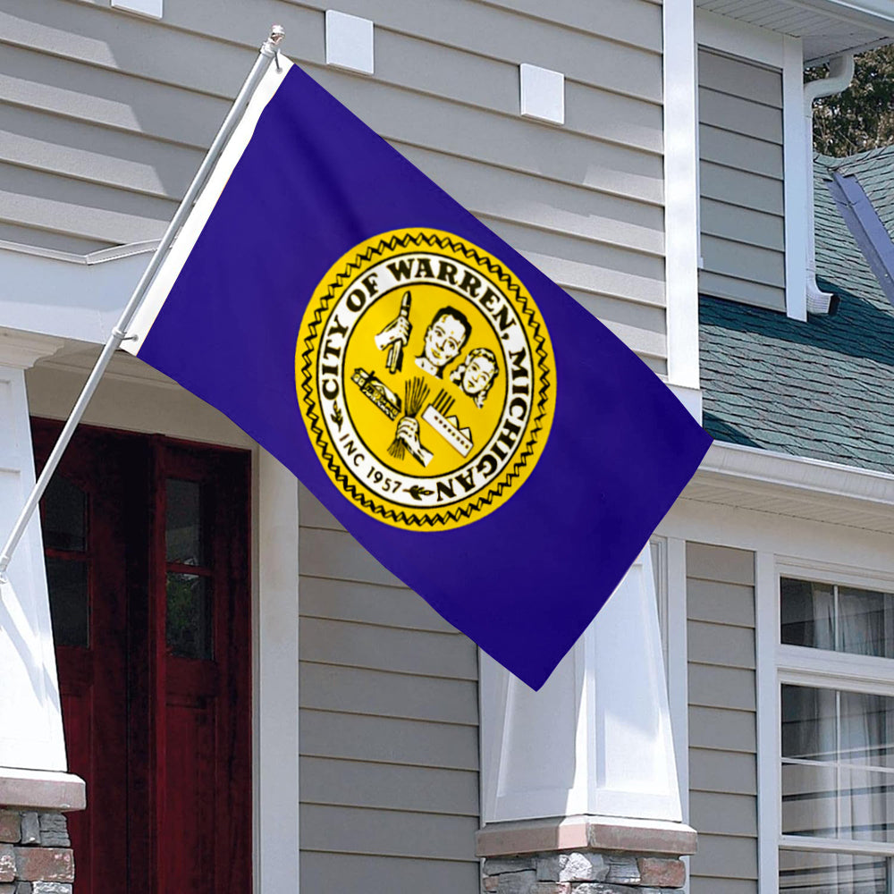 City of Warren (Michigan, USA) Flag: 3x5ft Man Cave American Michigan Industrial Humanistic Style Decor Banner