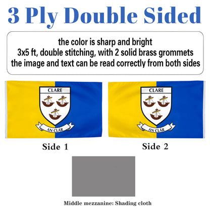Clare County Coat of Arms Ireland flag 3x5ft banner man cave