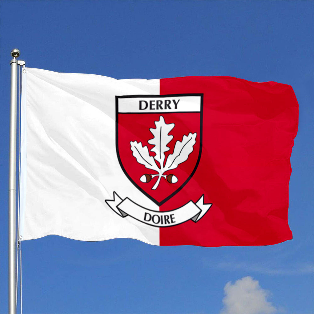 Derry County Coat of Arms Ireland flag 3x5ft banner man cave