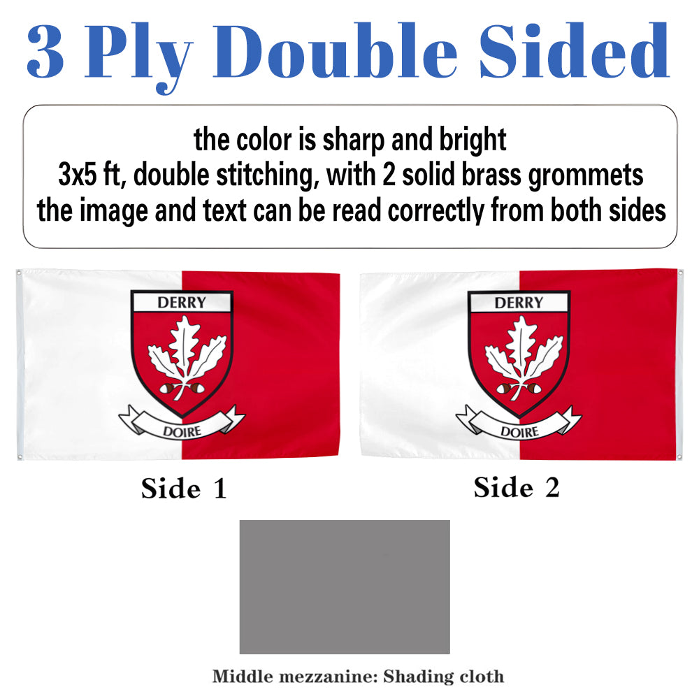 Derry County Coat of Arms Ireland flag 3x5ft banner man cave
