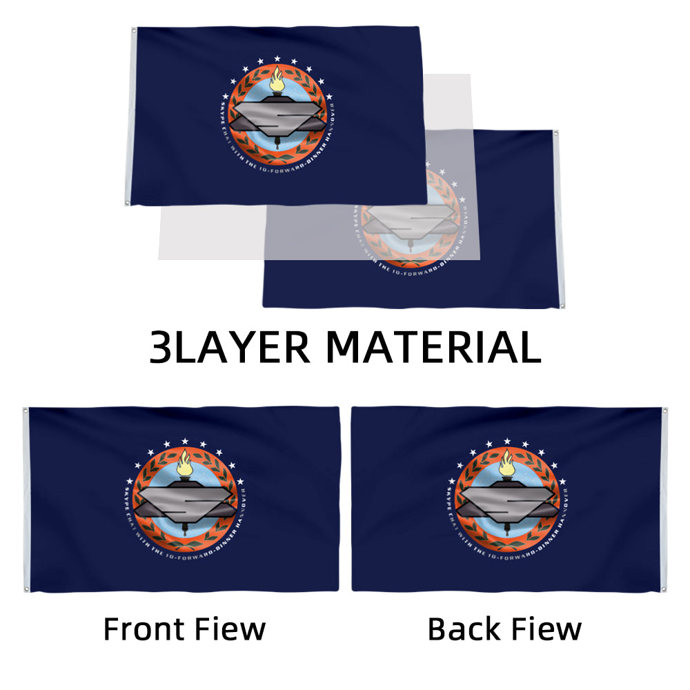 Earth Alliance Babylon flag with emblem on navy blue, 3-layer double-sided fabric banner, 3x5ft size.