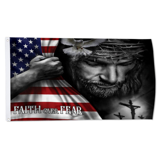 Faith Over Fear Jesus Faith HolySpirit Christian Strong America flag 3x5ft banner man cave