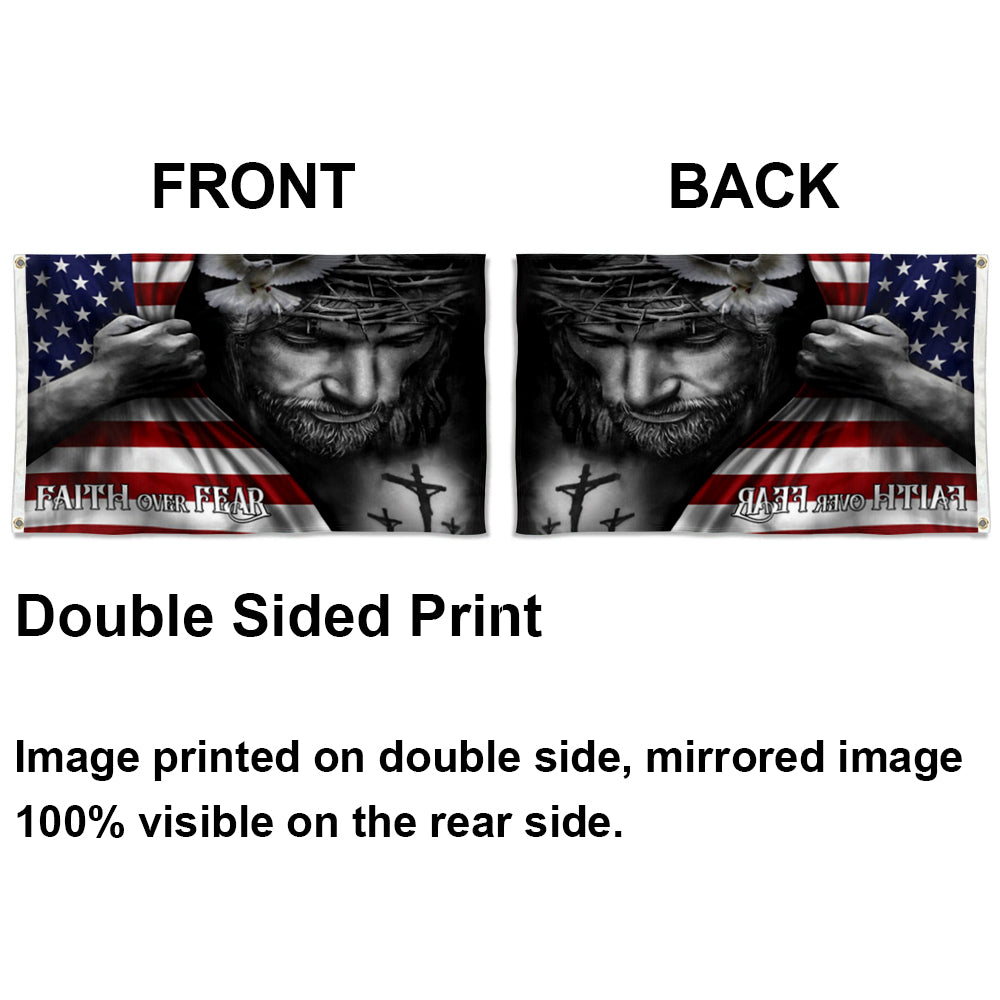 Faith Over Fear Jesus Faith HolySpirit Christian Strong America flag 3x5ft banner man cave
