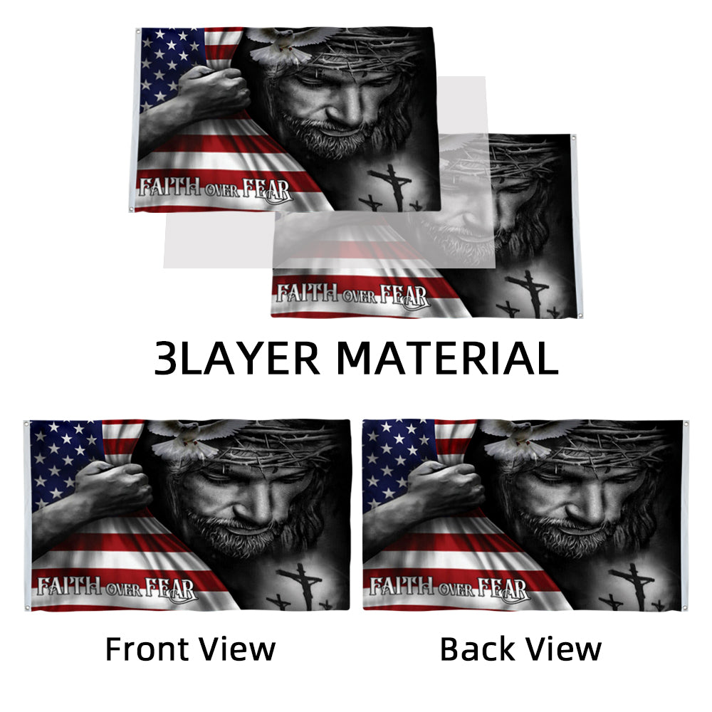 Faith Over Fear Jesus Faith HolySpirit Christian Strong America flag 3x5ft banner man cave