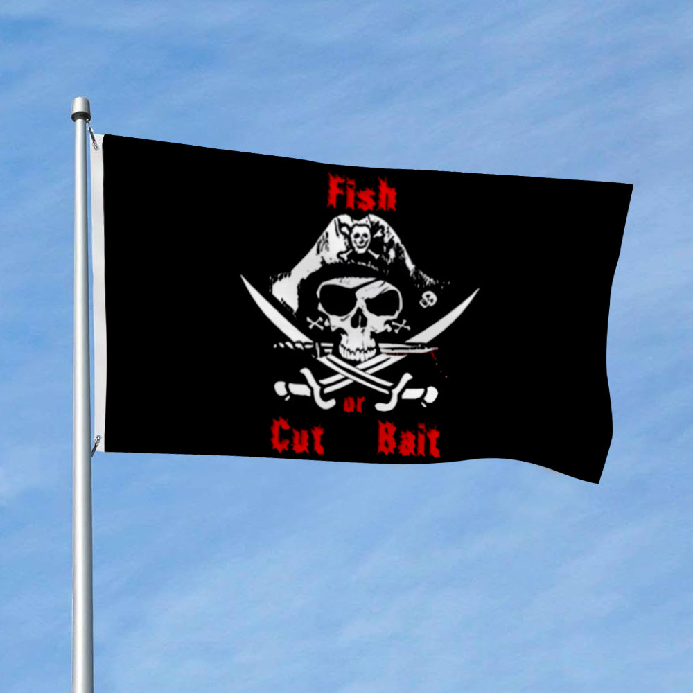 “Fish Or Cut Bait” Pirate flag 3x5ft banner man cave