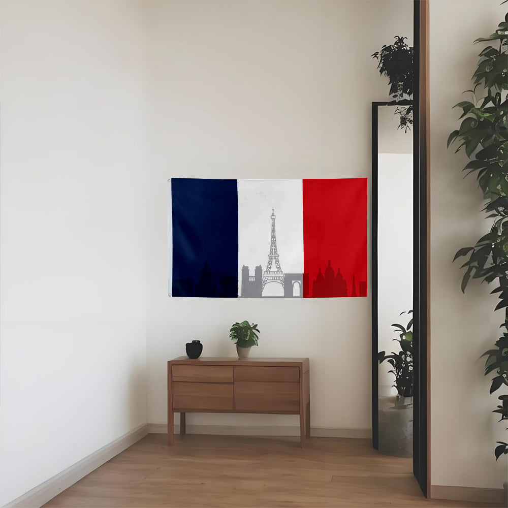 Paris Skyline Flag: 3x5ft Man Cave French Urban Romantic Style Decor Banner