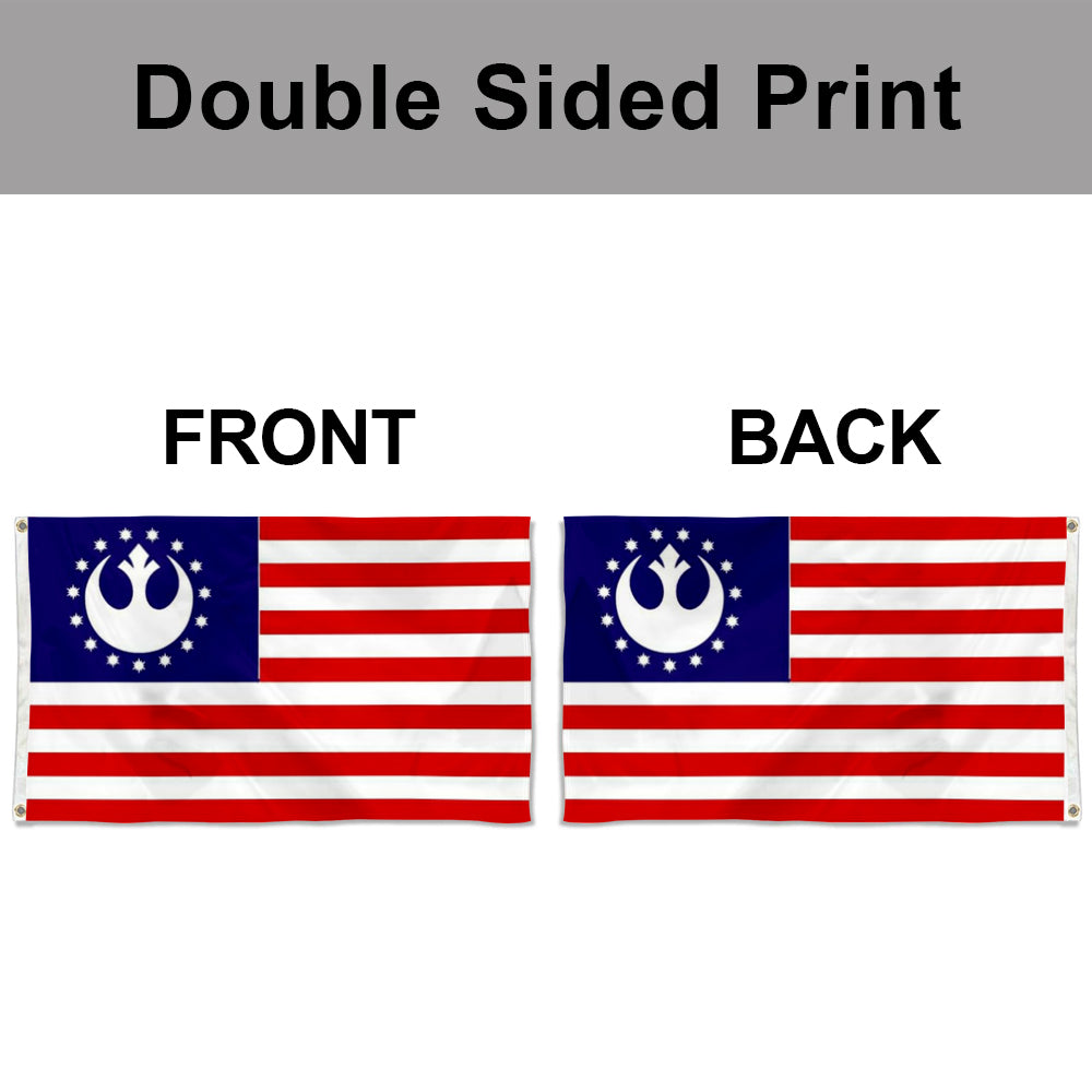 Double-sided Galactic Republic blue and white emblem on American stripes flag banner, 3x5 ft.