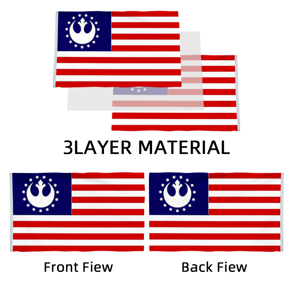 3x5ft vintage American flag with Galactic Republic emblem in blue canton, red and white stripes, 3-layer material, front and .