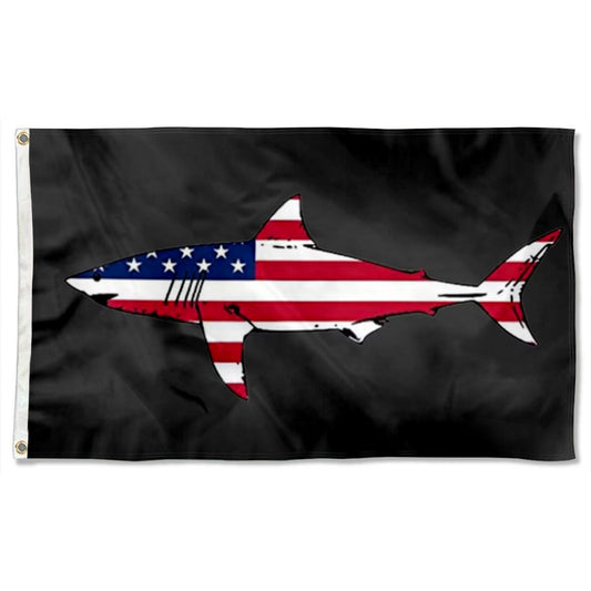 Great White Shark USA Patriotic flag 3x5ft banner man cave