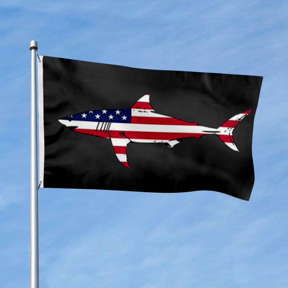 Great White Shark USA Patriotic flag 3x5ft banner man cave