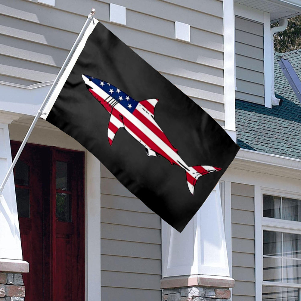 Great White Shark USA Patriotic flag 3x5ft banner man cave