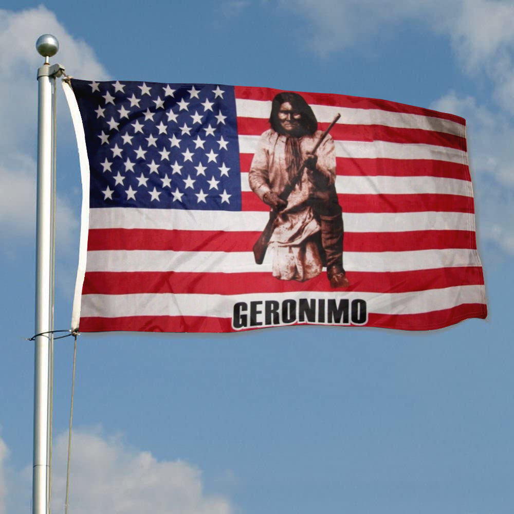 Geronimo Indian Native American USA flag 3x5ft banner man cave