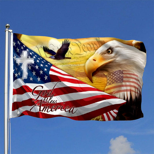"God Bless America" Eagle & Declaration of Independence Flag: 3x5ft Man Cave Patriotic & Faith Decor Banner