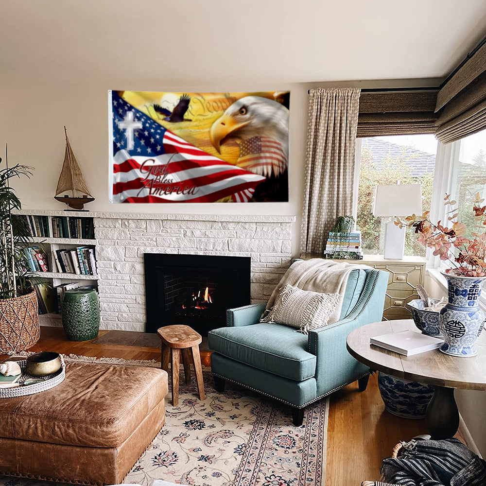 God Bless America Eagle flag 3x5ft banner man cave