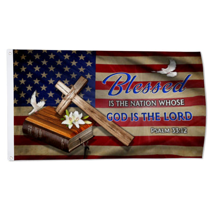 God Is The Lord Bless America Bible Psalm Cross Christian Jesus flag 3x5ft banner man cave