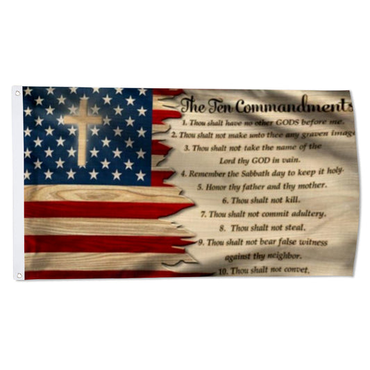 God’s Ten Commandments American Cross Faith Strong Christians Grommet God flag 3x5ft banner man cave