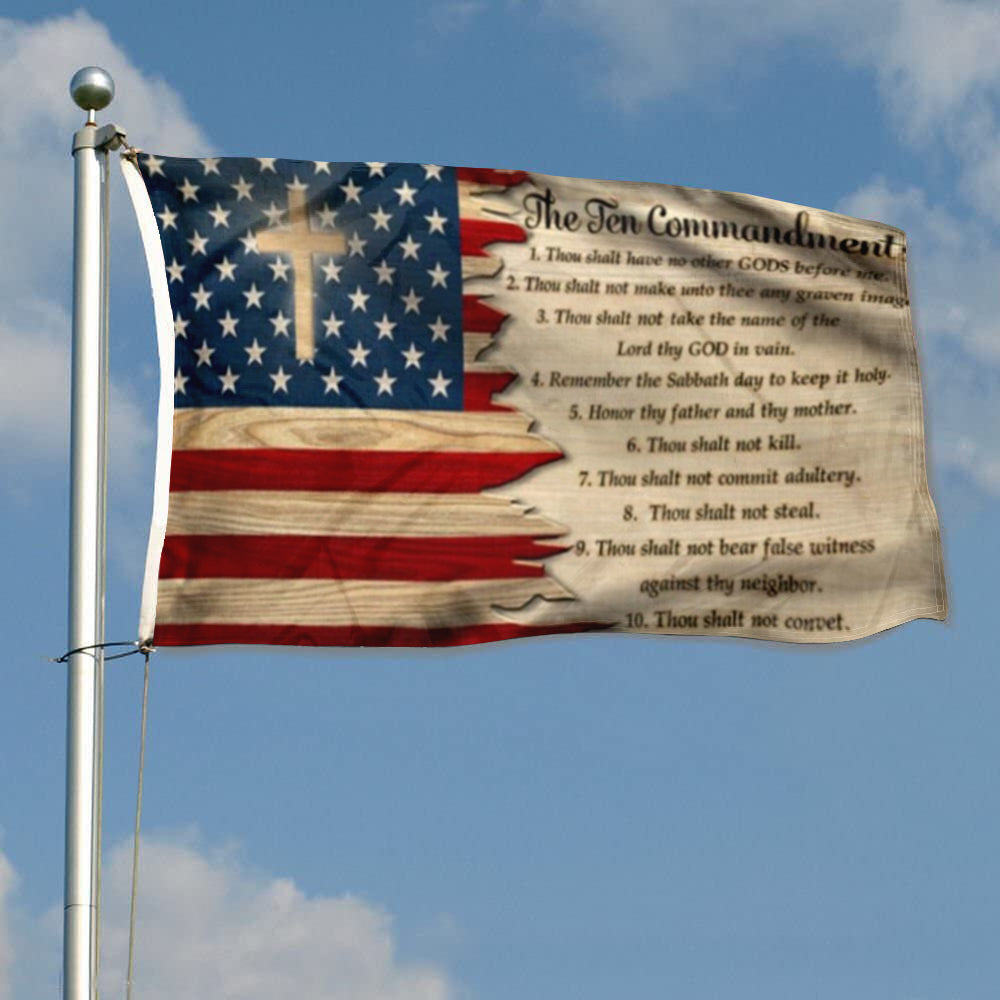 God’s Ten Commandments American Cross Faith Strong Christians Grommet God flag 3x5ft banner man cave