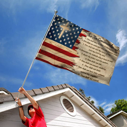 God’s Ten Commandments American Cross Faith Strong Christians Grommet God flag 3x5ft banner man cave