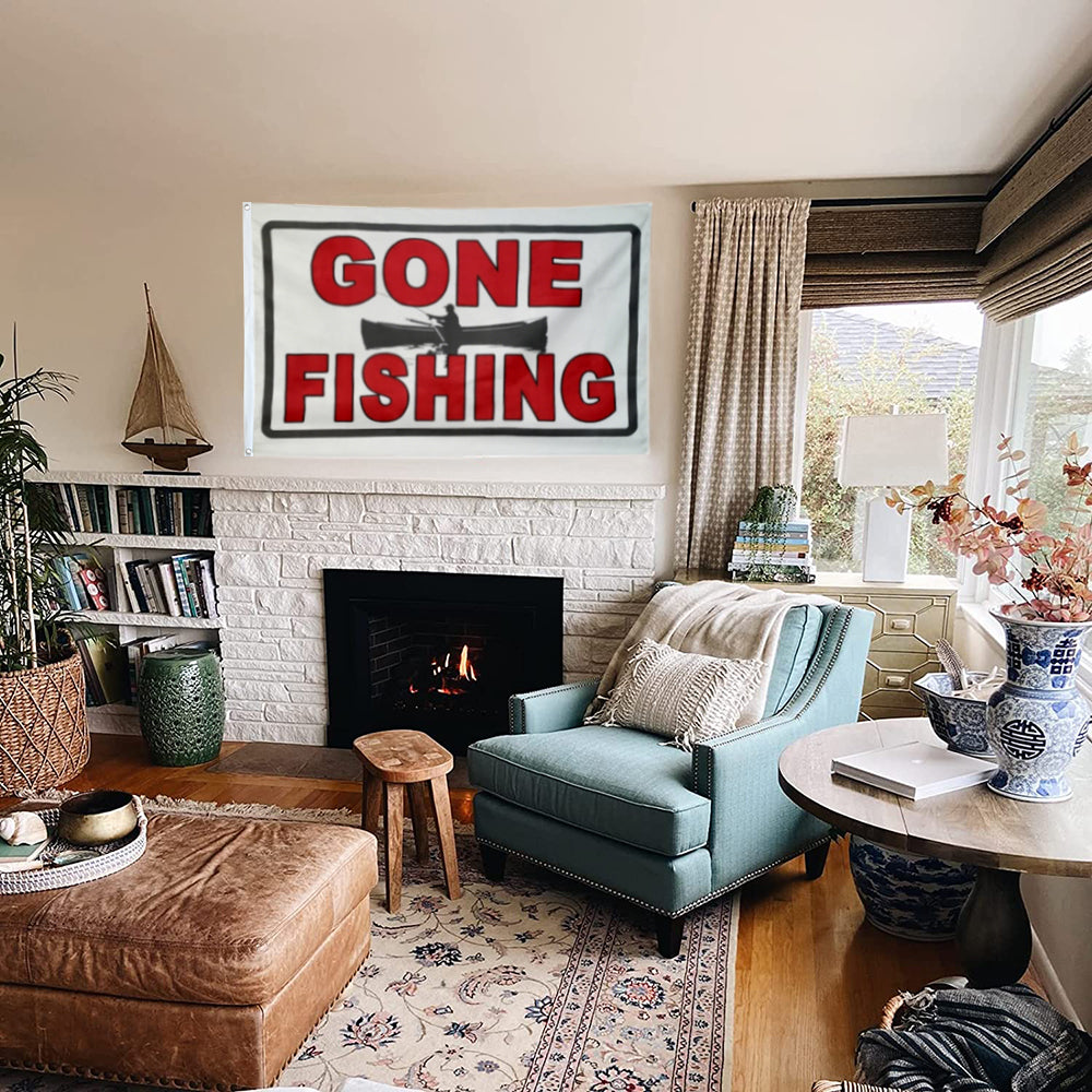 Gone Fishing flag 3x5ft banner man cave