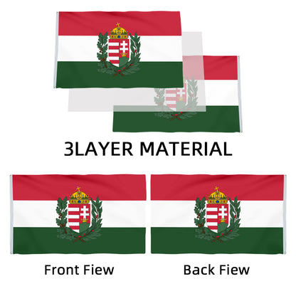 Hungary National flag (With Coat of Arms) 3x5ft Banner Man Cave