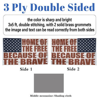 Home of the Free because of the Brave flag 3x5ft banner man cave