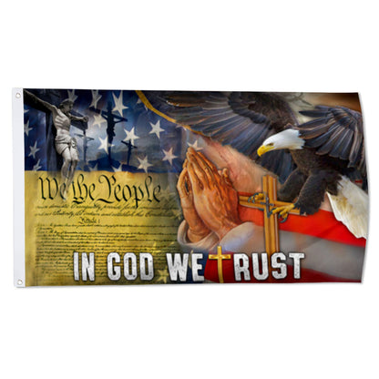 In God We Trust Cross American Faith Christian Bible Jesus Christ US Eagle flag 3x5ft banner man cave