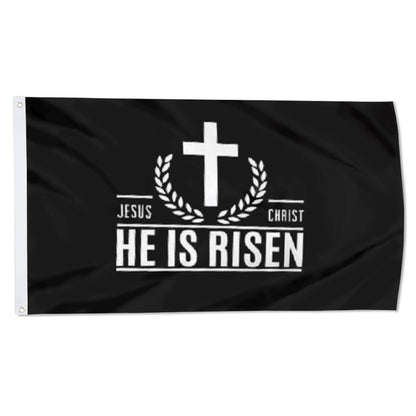 "Jesus Christ He Is Risen" Christian Cross flag 3x5ft banner man cave