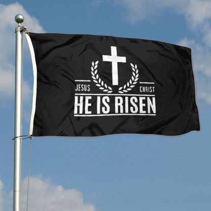 "Jesus Christ He Is Risen" Christian Cross flag 3x5ft banner man cave