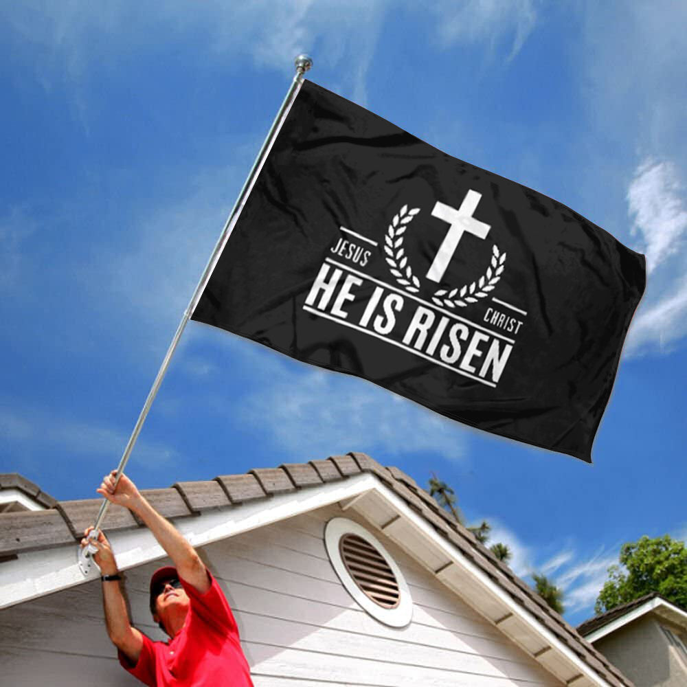 "Jesus Christ He Is Risen" Christian Cross flag 3x5ft banner man cave