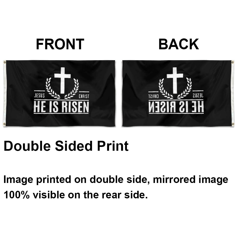 "Jesus Christ He Is Risen" Christian Cross flag 3x5ft banner man cave