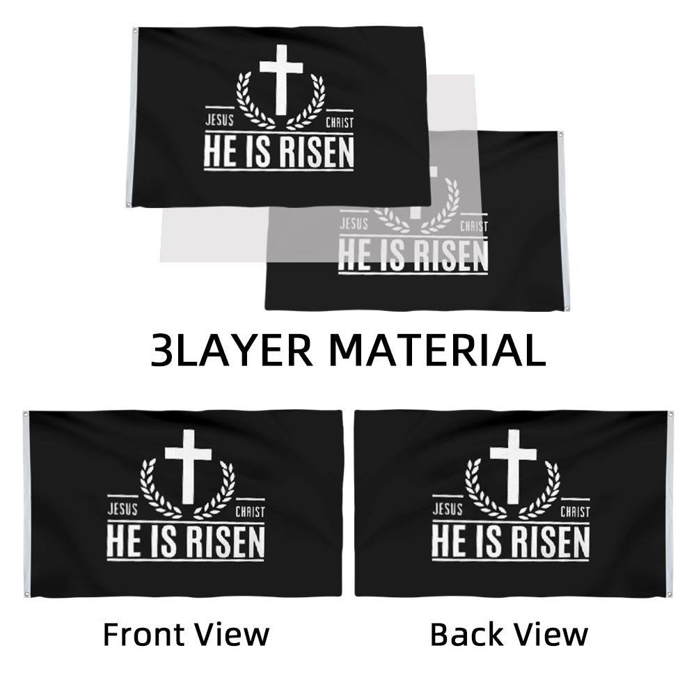 "Jesus Christ He Is Risen" Christian Cross flag 3x5ft banner man cave