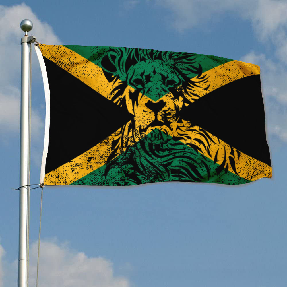 Jamaica Lion-Themed Flag: 3x5ft Man Cave Caribbean Reggae Cultural Style Decor Banner