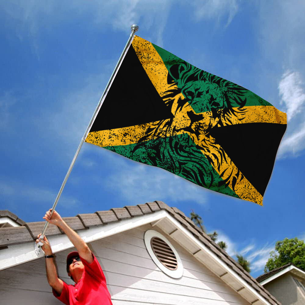 Jamaica Lion-Themed Flag: 3x5ft Man Cave Caribbean Reggae Cultural Style Decor Banner