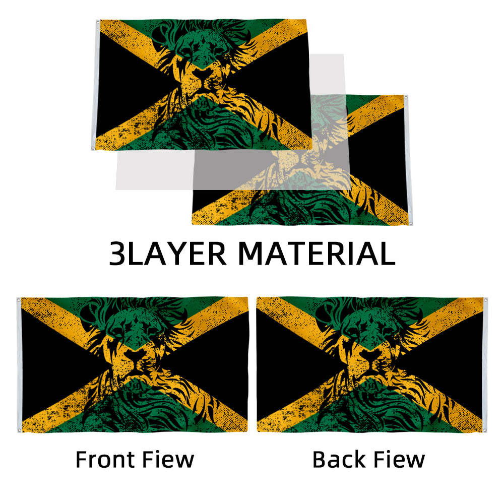 Jamaica Lion-Themed Flag: 3x5ft Man Cave Caribbean Reggae Cultural Style Decor Banner