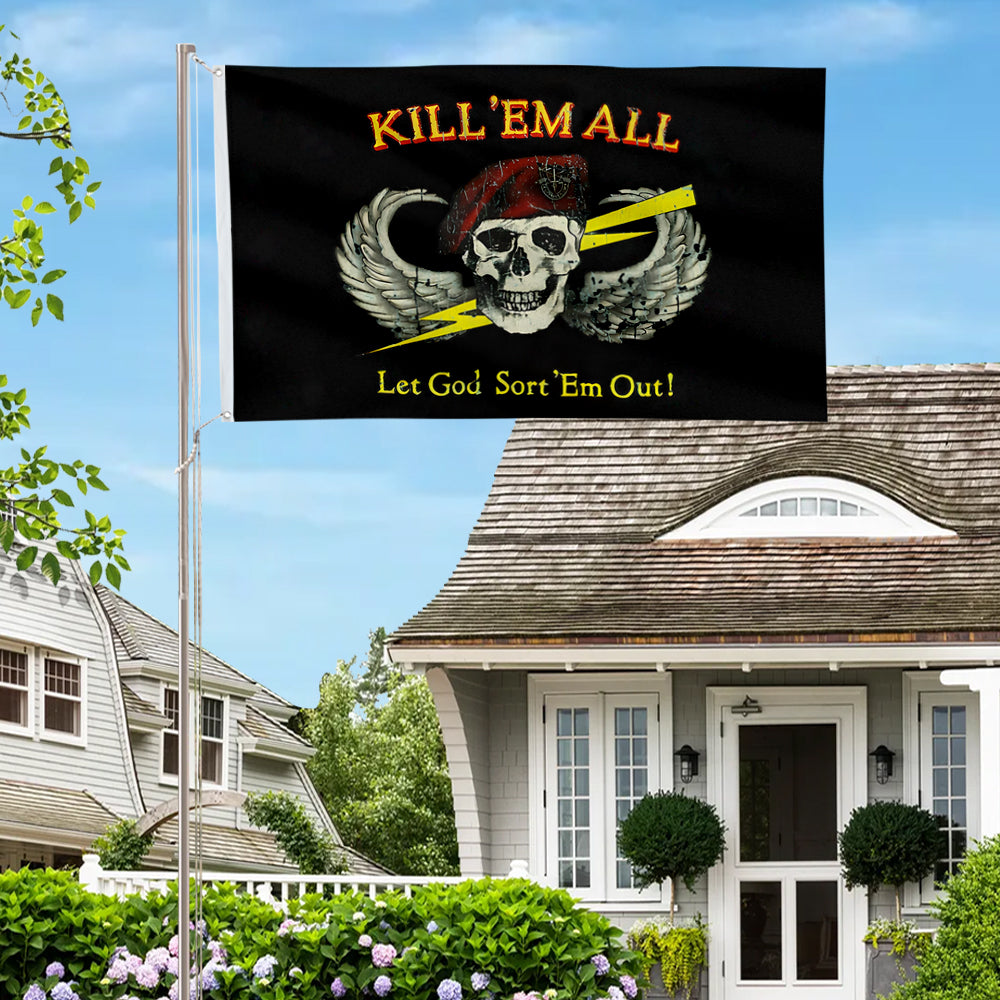 Kill Em All Let God Sort Em Out Military flag 3x5ft banner man cave