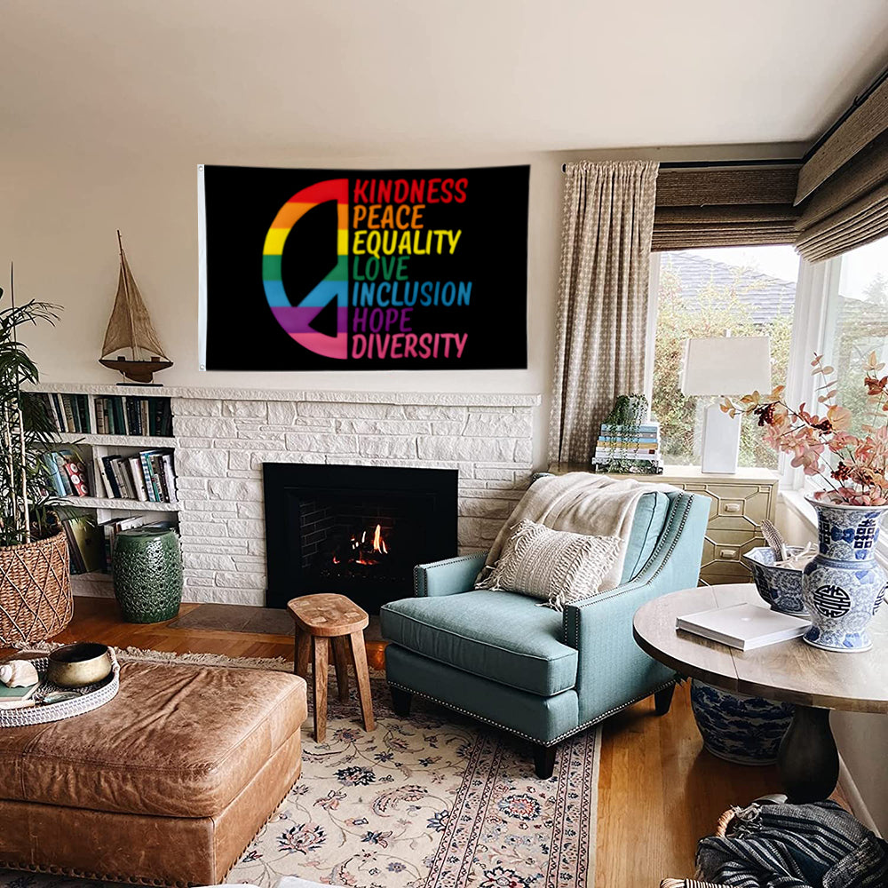 Kindness Peace Equality Love Inclusion Hope Diversity flag 3x5ft banner man cave 2