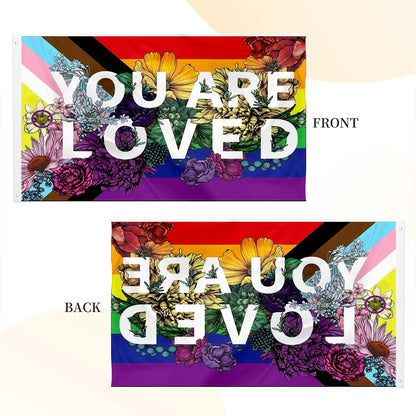 "You Are Loved" LGBTQ+ Pride flag 3x5ft banner man cave