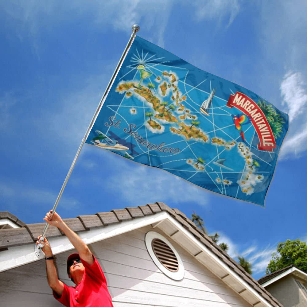 Margaritaville St. Somewhere Map Tropical Jimmy Buffett flag 3x5ft banner man cave