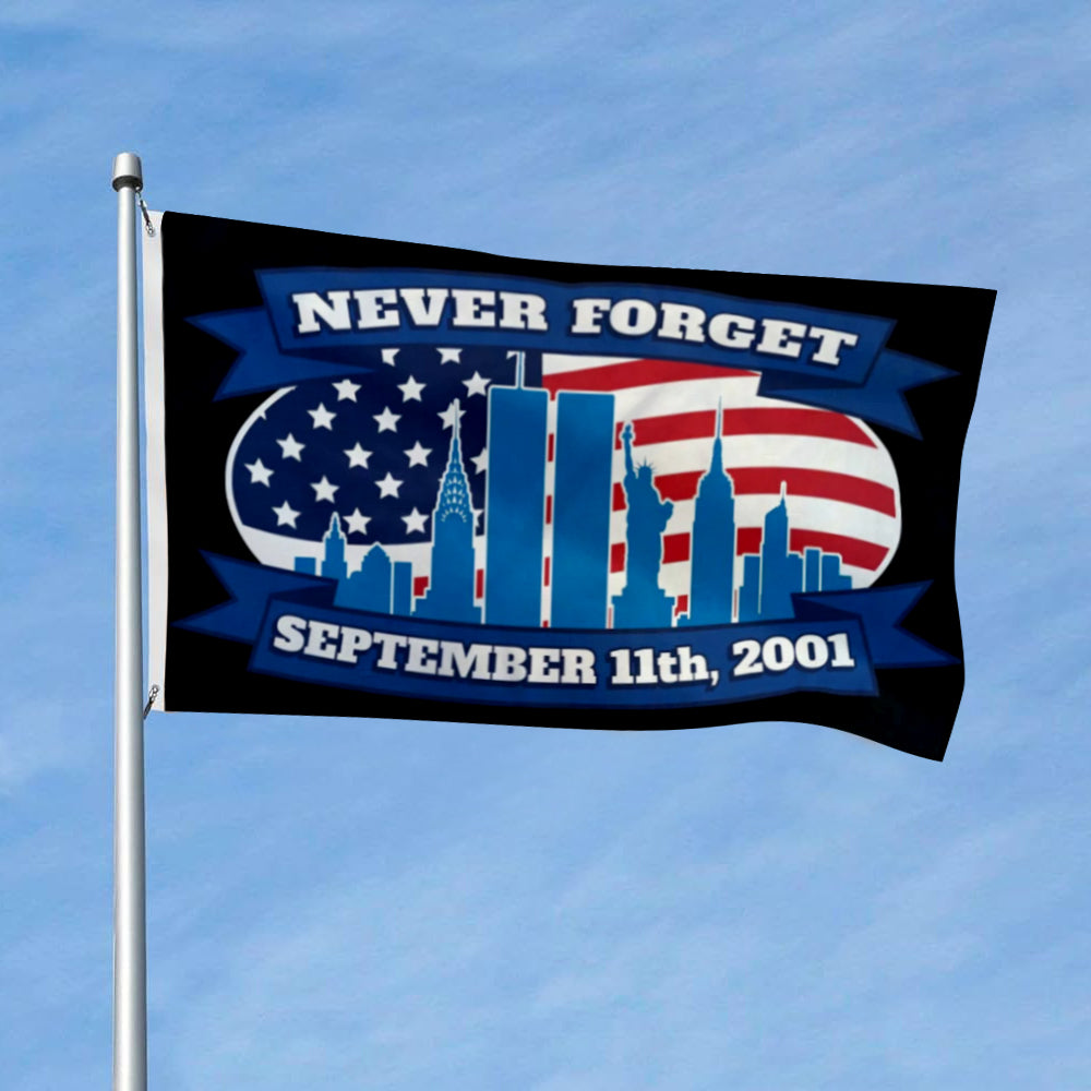 "Never Forget September 11, 2001" Memorial flag 3x5ft banner man cave