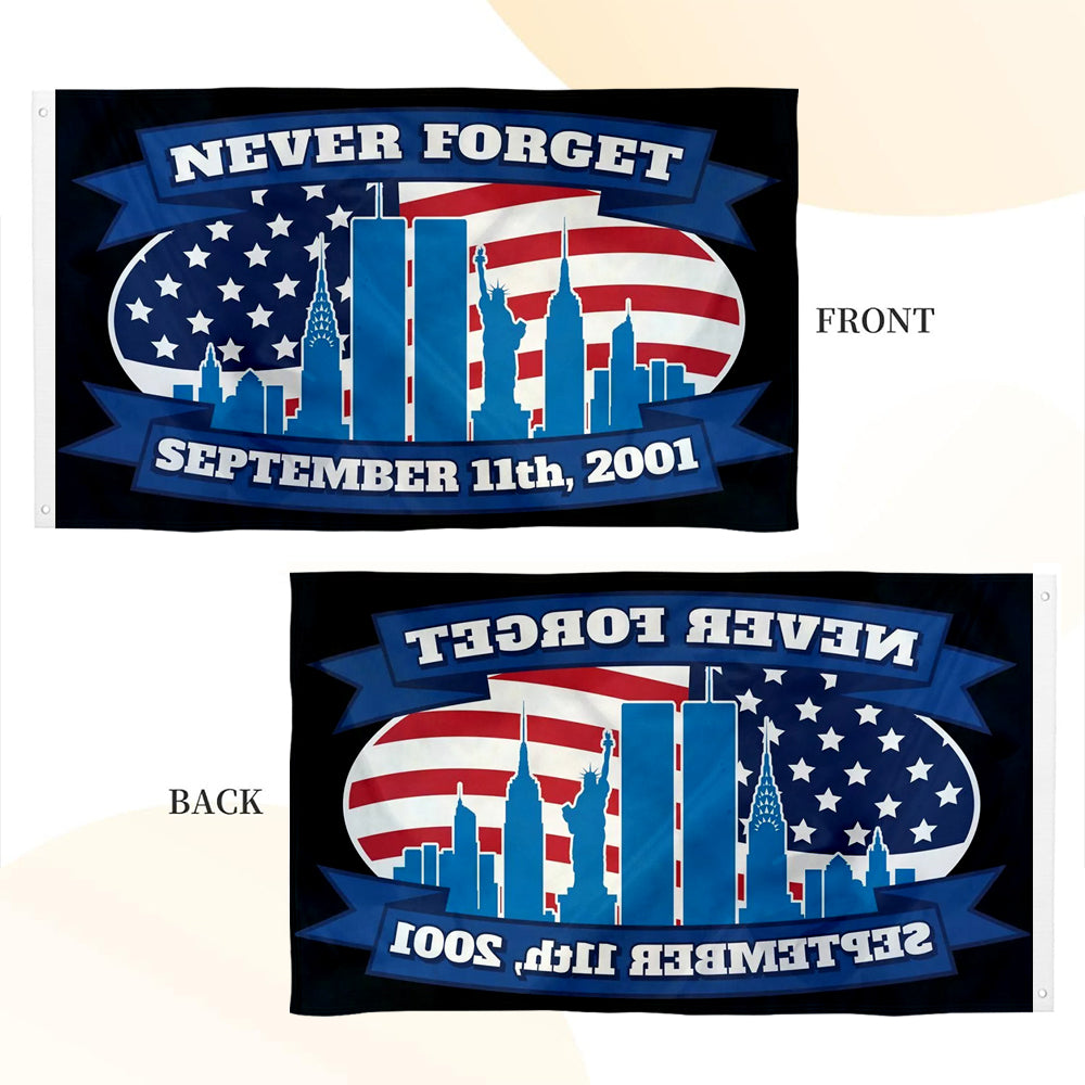"Never Forget September 11, 2001" Memorial flag 3x5ft banner man cave