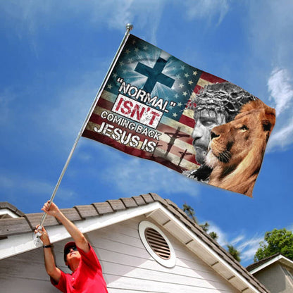 "Normal Isn't Coming Back Jesus Christ Is" Christian Cross Lion flag 3x5ft banner man cave