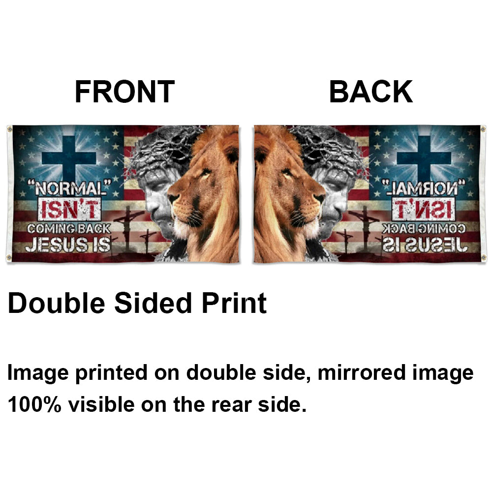 "Normal Isn't Coming Back Jesus Christ Is" Christian Cross Lion flag 3x5ft banner man cave