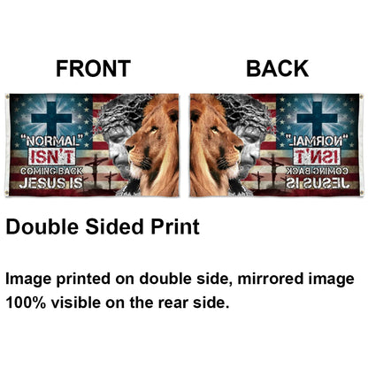 "Normal Isn't Coming Back Jesus Christ Is" Christian Cross Lion flag 3x5ft banner man cave