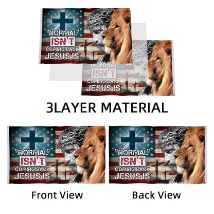 "Normal Isn't Coming Back Jesus Christ Is" Christian Cross Lion flag 3x5ft banner man cave