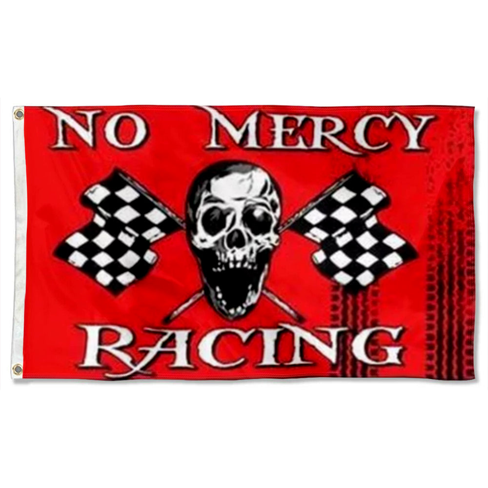 No Mercy Racing Pirate Skull & Checkered flag 3x5ft banner man cave